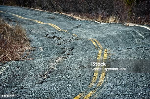 Permafrost Damage To A Road In The Canadian Arctic Stock Photo - Download Image Now