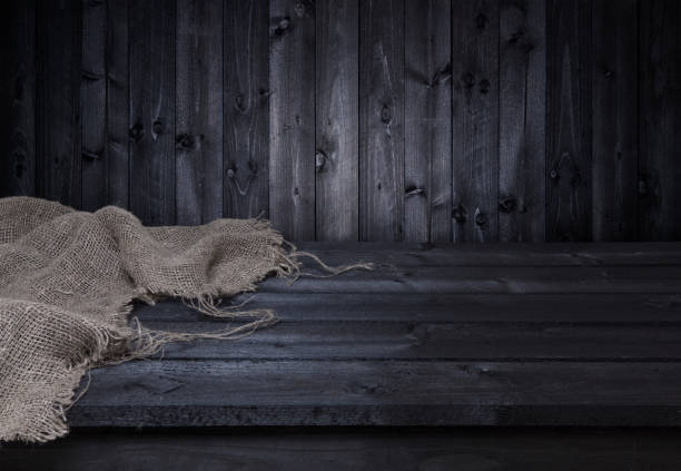 istock Dark wooden table for product display montage 639387758