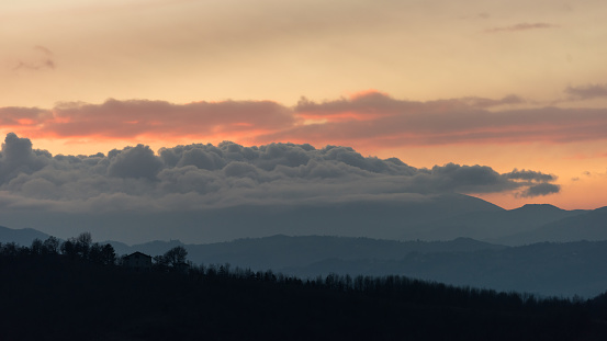 Sunset on Reggio Emilia hills. Photographed in the hills of Reggio Emilia at dusk.