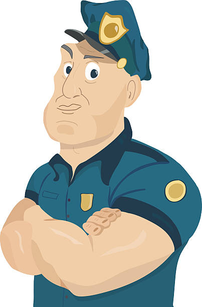 ilustracja uroczego policjanta z kreskówek - humor badge blue crime stock illustrations