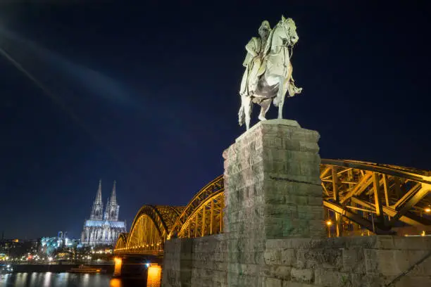 Equestrian monument of Kaiser Wilhelm I at the Hohenzollern Bridge in Cologne.