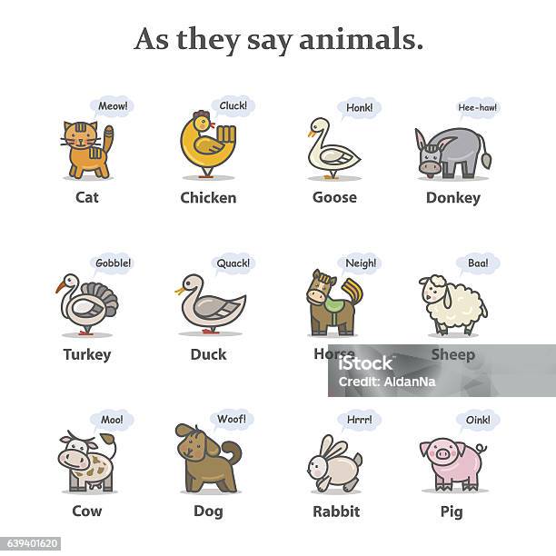 Farm Animal Sounds Stock Illustration - Download Image Now - Chicken -  Bird, Dog, Domestic Cat - iStock