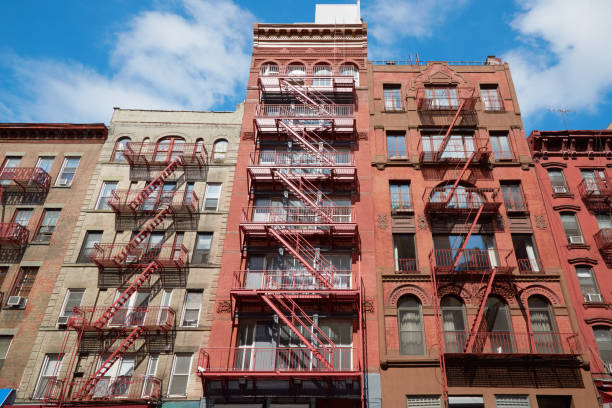 istock New York, typical building facades with stairs, sunny day 639403232