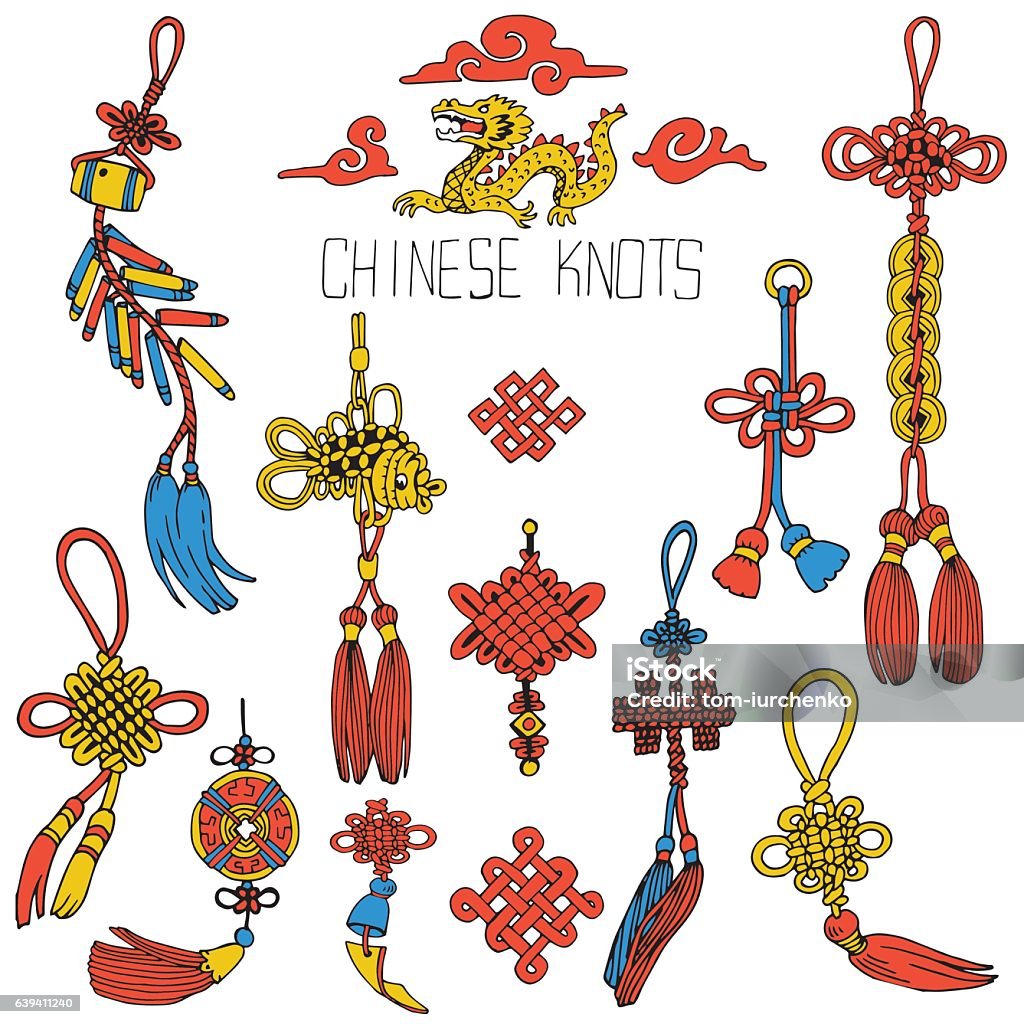 Chinese Knots Set Symbol Of Good Luck Hand Drawn Illustration Stock  Illustration - Download Image Now - iStock