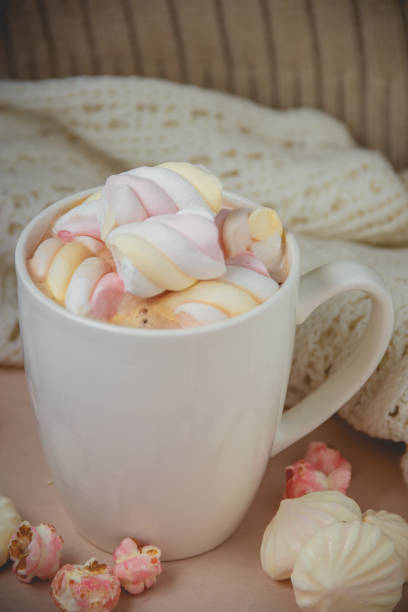 istock Hot chocolate drink with marshmallow, beze, popcorn 639411728