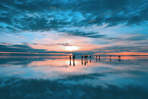 Sunrise at Uyuni Salt Flat in Bolivia.