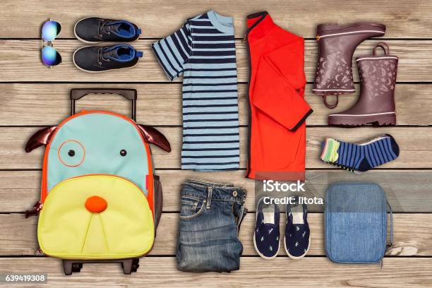 Childs Travel Inventory Stock Photo - Download Image Now - Luggage, Packing, Adventure