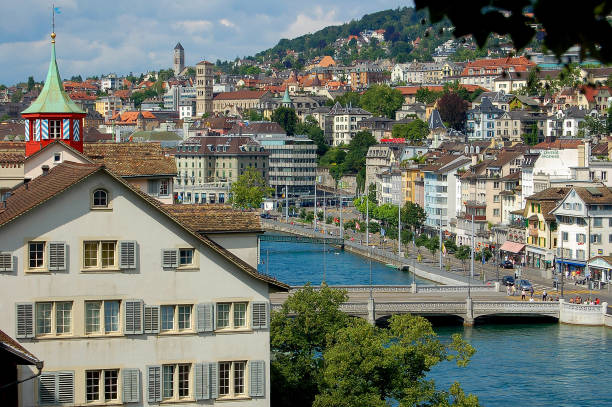 View of the Limmat River from Lindenhof in Zurich, Switzerland