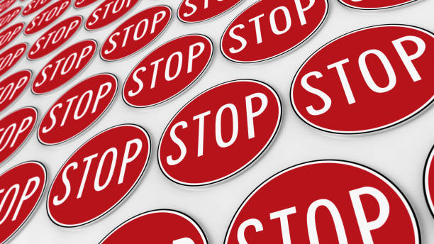 istock Order Grid of Circular Red Stop Signs 639422390