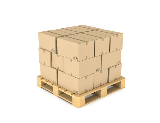 istock Rendering cardboard boxes on wooden palette 639425636