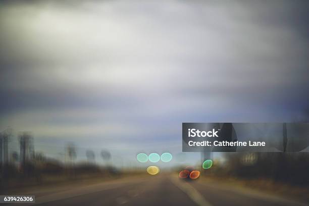 Abstract Scenic Background With Road Car Lights And Traffic Lights Stock Photo - Download Image Now