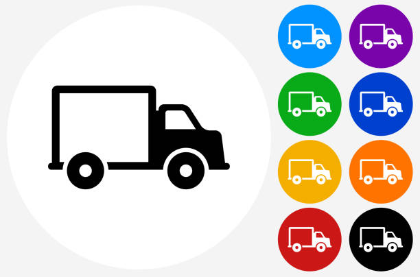 Delivery Truck Icon on Flat Color Circle Buttons Delivery Truck Icon on Flat Color Circle Buttons. This 100% royalty free vector illustration features the main icon pictured in black inside a white circle. The alternative color options in blue, green, yellow, red, purple, indigo, orange and black are on the right of the icon and are arranged in two vertical columns. indigo truck stock illustrations