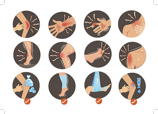 ilustraciones, imágenes clip art, dibujos animados e iconos de stock de esguinces - pain shoulder physical injury sport