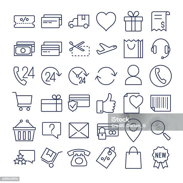 Ecommerce Thin Line Icons Set Stock Illustration - Download Image Now - Bag, Buying, Coupon