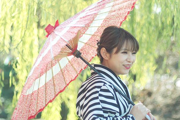 istock Woman in kimono with umbrella 639437132