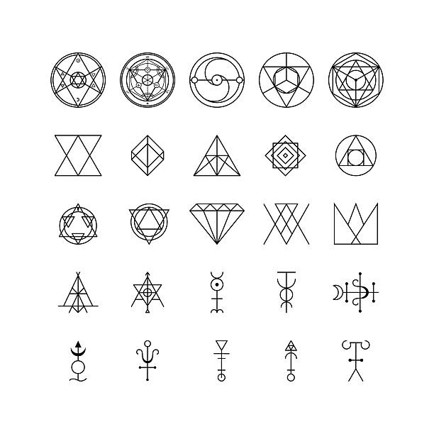 alchemie dünne linie icon set. vektor - alchemie stock-grafiken, -clipart, -cartoons und -symbole