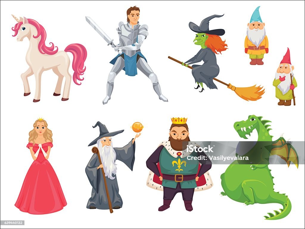 Ilustración de Personajes De Cuentos De Hadas y más Vectores Libres de  Derechos de Caballero - Caballero, Viñeta, Dragón - iStock