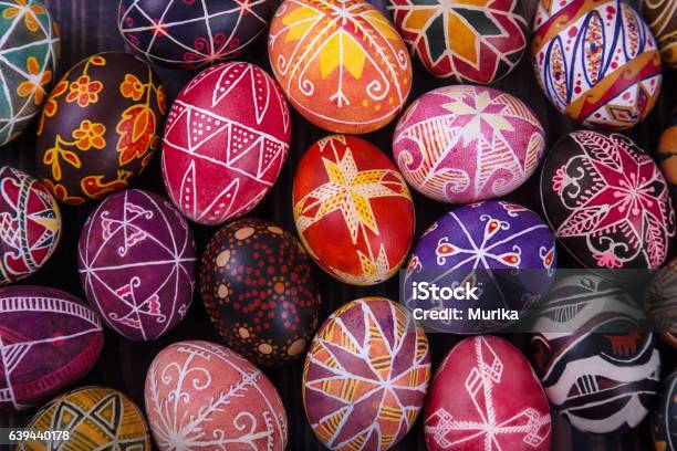 Mix Of Easter Eggs With The Traditional Designs Stock Photo - Download Image Now - Easter Egg, Pysanka, Decorating