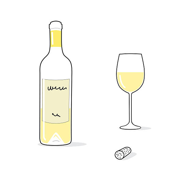 Cartoon wine bottle with wine glass and cork vector art illustration