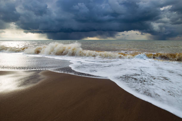 istock Big waves on sea coast 639442382