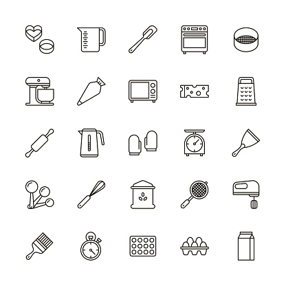 Bakery equipment icons - line Vector EPS File.