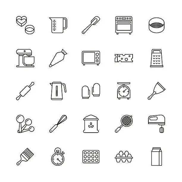 Vector illustration of Bakery equipment icons - line