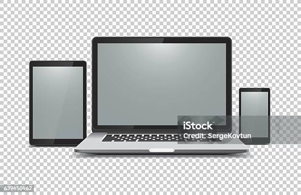 Black Laptop Tablet Phone On Transparent Background Stock Illustration - Download Image Now