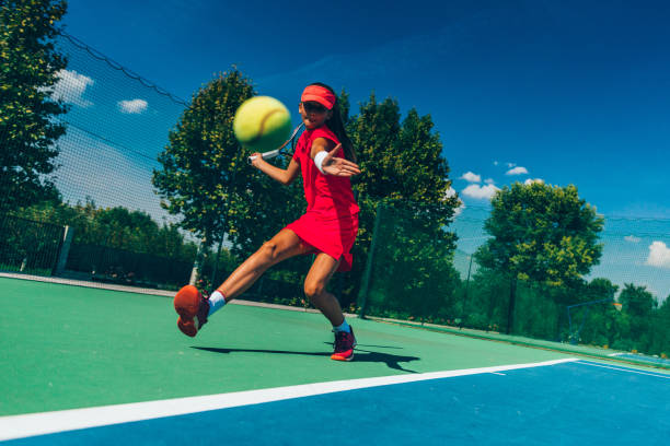 tenis player w akcji - action tennis women tennis racket zdjęcia i obrazy z banku zdjęć