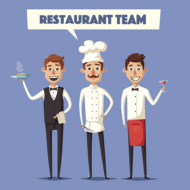 ilustraciones, imágenes clip art, dibujos animados e iconos de stock de equipo del restaurante. ilustración vectorial de dibujos animados. - chef italian culture isolated french culture