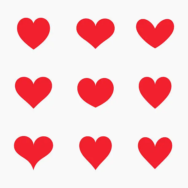 Vector illustration of Red hearts icons
