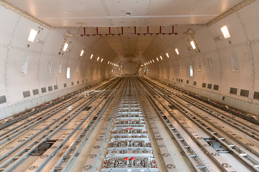 Interior of empty cargo aircraft