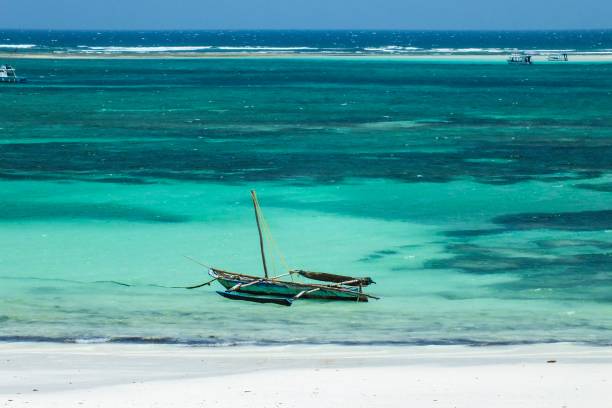 Old Wood Catamaran on the Sea in Kenya