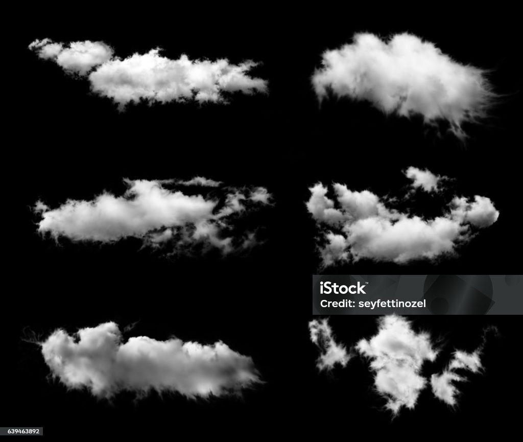 Set of transparent clouds Cloud - Sky, Cut Out, Sky, Black Background, White Color, Backgrounds, Number 6 2017 Stock Photo