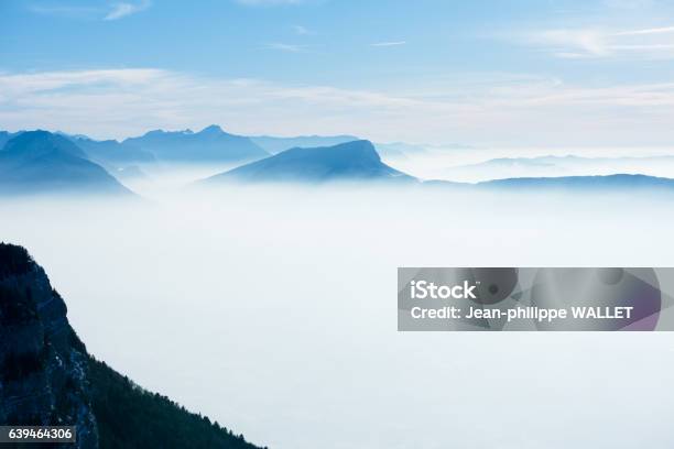 French Alps Winter Panoramic View Landscape Blue Cloudy Mountain Background Stock Photo - Download Image Now