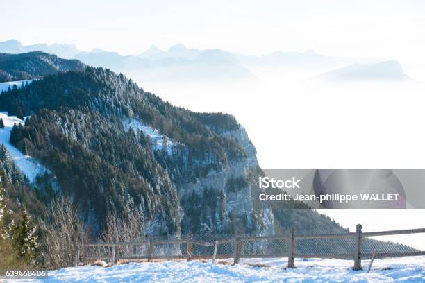 French Alps Winter Panoramic View Landscape Blue Cloudy Mountain Background Stock Photo - Download Image Now