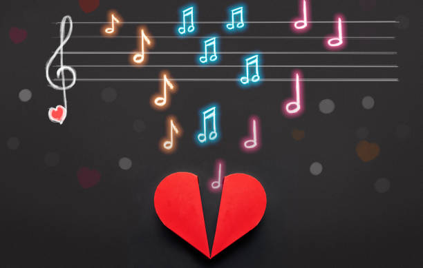 istock Music notes and note scale above heart box, Valentines Day 639470434
