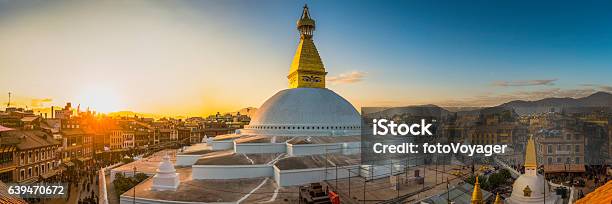 Boudhanath Iconic Buddhist Stupa And Pilgrims At Sunset Kathmandu Nepal Stock Photo - Download Image Now