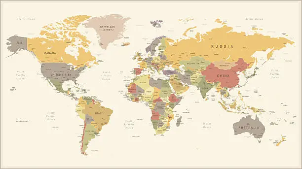 Vector illustration of Vintage Retro World Map - illustration