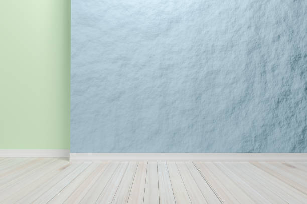istock Empty interior light blue room with wooden floor 639477078