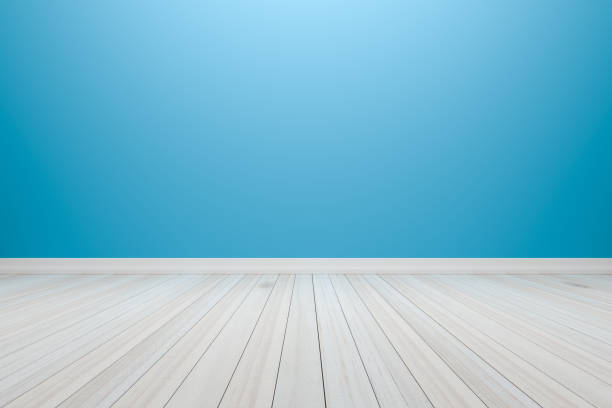 istock Empty interior light blue room with wooden floor 639477166