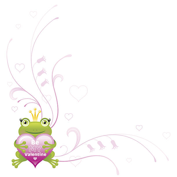 istock Happy Valentines day corner, romantic love heart, frog. Vector illustration. 639481316