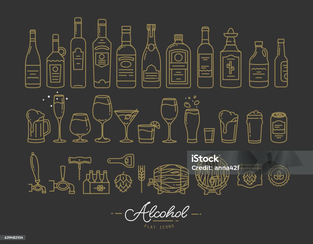 Icônes d’alcool plat or - clipart vectoriel de Icône libre de droits