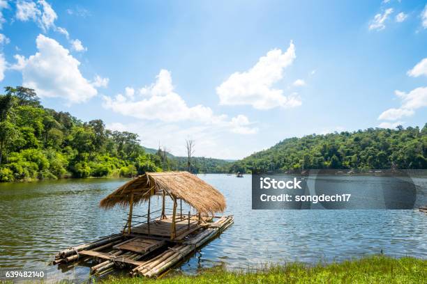 Bamboo Raft Floating House In Lake Stock Photo - Download Image Now - Bamboo - Material, Hut, Asia