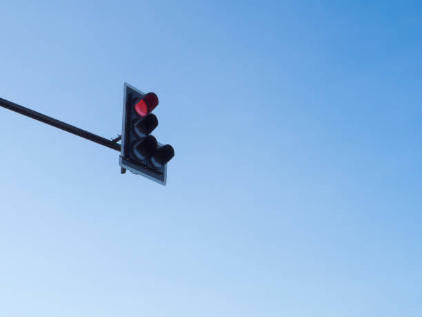 istock Traffic light red with blue sky background 639482234