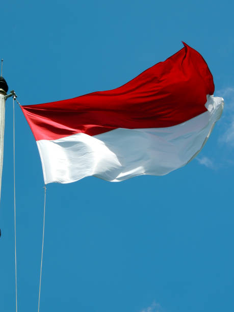 istock Indonesian flag with blue sky background 639486182