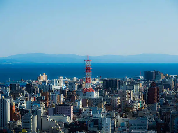 Red tower in a city