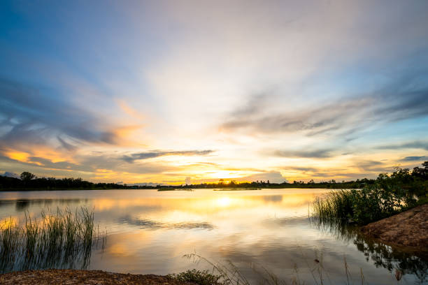 istock sunset on the lake landscape 639487128