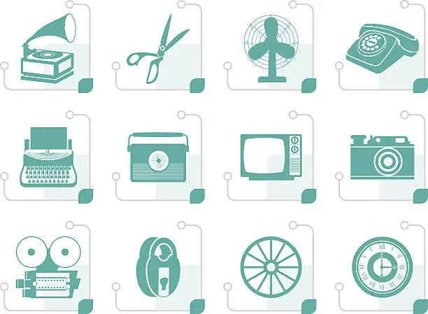 Vector illustration of Stylized Retro business and office object icons