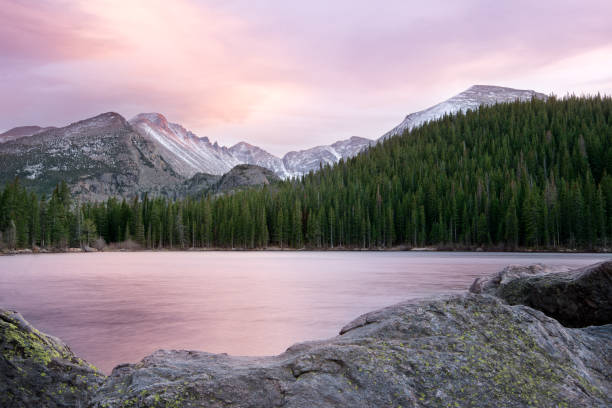 Bear Lake Bear Lake at Sunset in Rocky Mountain National Park, Colorado colorado rocky mountain national park lake mountain stock pictures, royalty-free photos & images