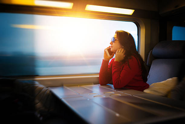 istock Woman traveling on train 639489760